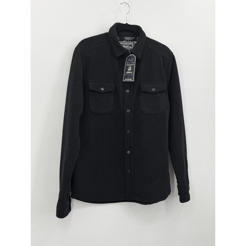 NWT Distortion Mens Black Soft Ribbed Shirt Jacket Small Oversized Cabin Gorp